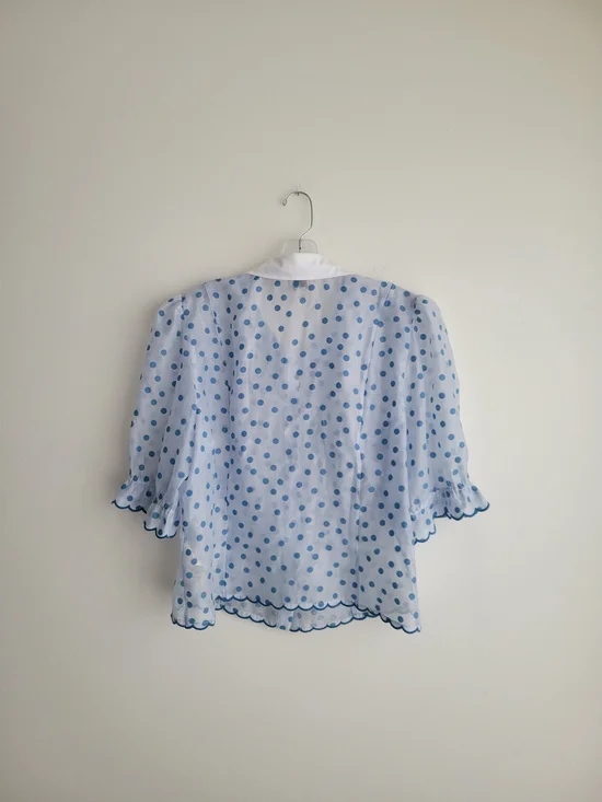 MAEVE by Anthropologie Blue Puff Shoulder Collared Polka Dot Sheer Blouse - Picture 10 of 10